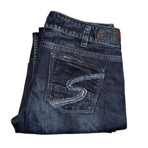 Silver Jeans Keri Wide Leg Womens 31 33 Embroidered Dark Wash Pockets Western